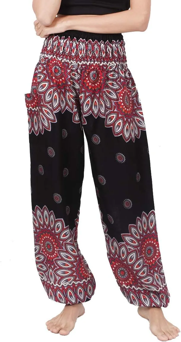 Banjamath Women's Smocked Waist Harem Hippie Boho Yoga Palazzo Casual Pants