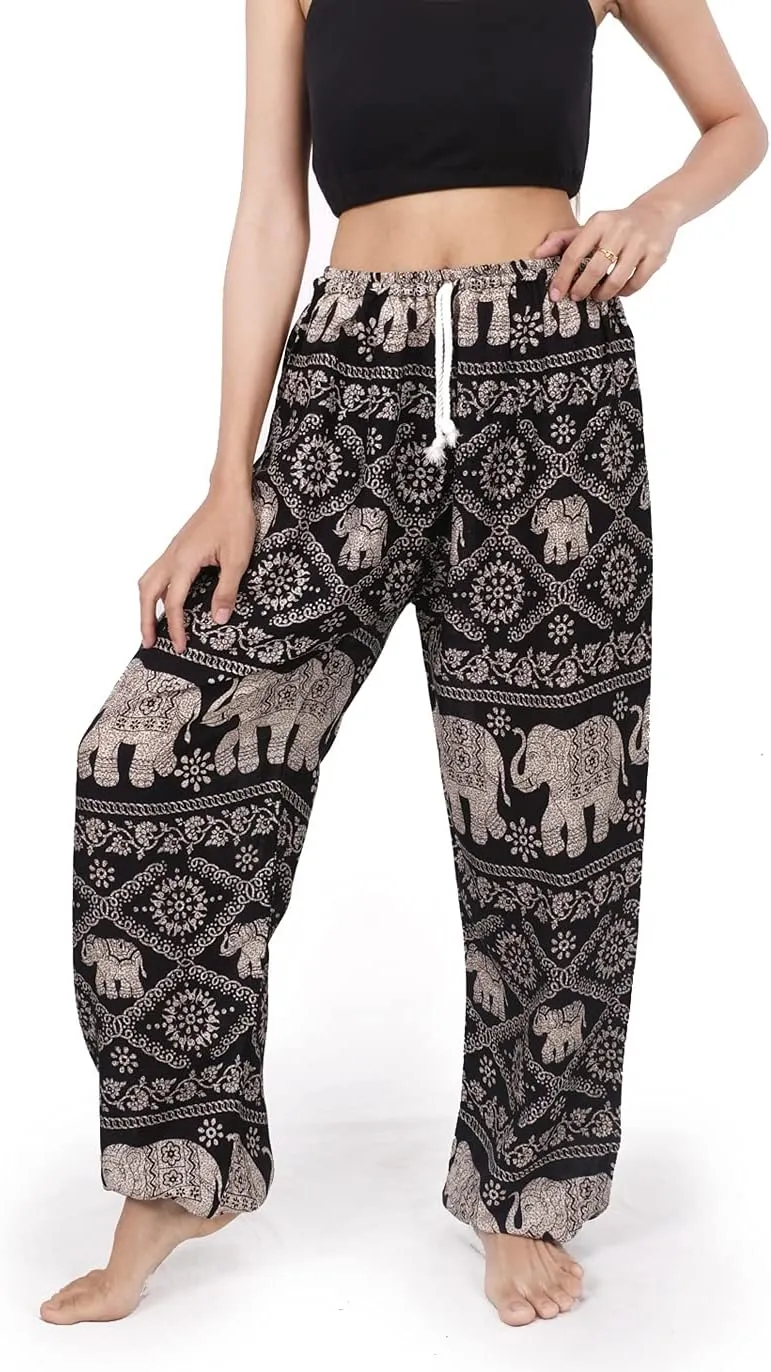 Banjamath Women's Smocked Waist Harem Hippie Boho Yoga Palazzo Casual Pants