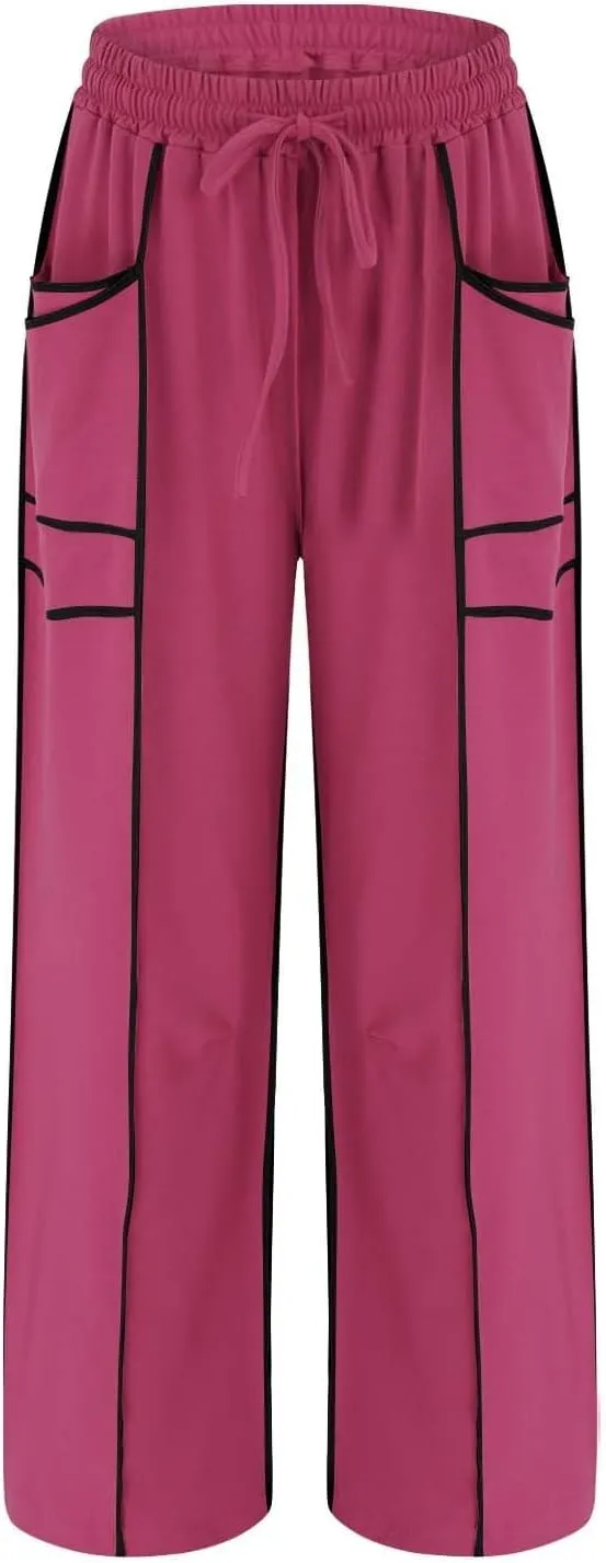 Barrel Pants Women Baggy Wide Leg Casual Summer Palazzo Drawstring Elastic High Waist Lounge Sweatpants with Pockets