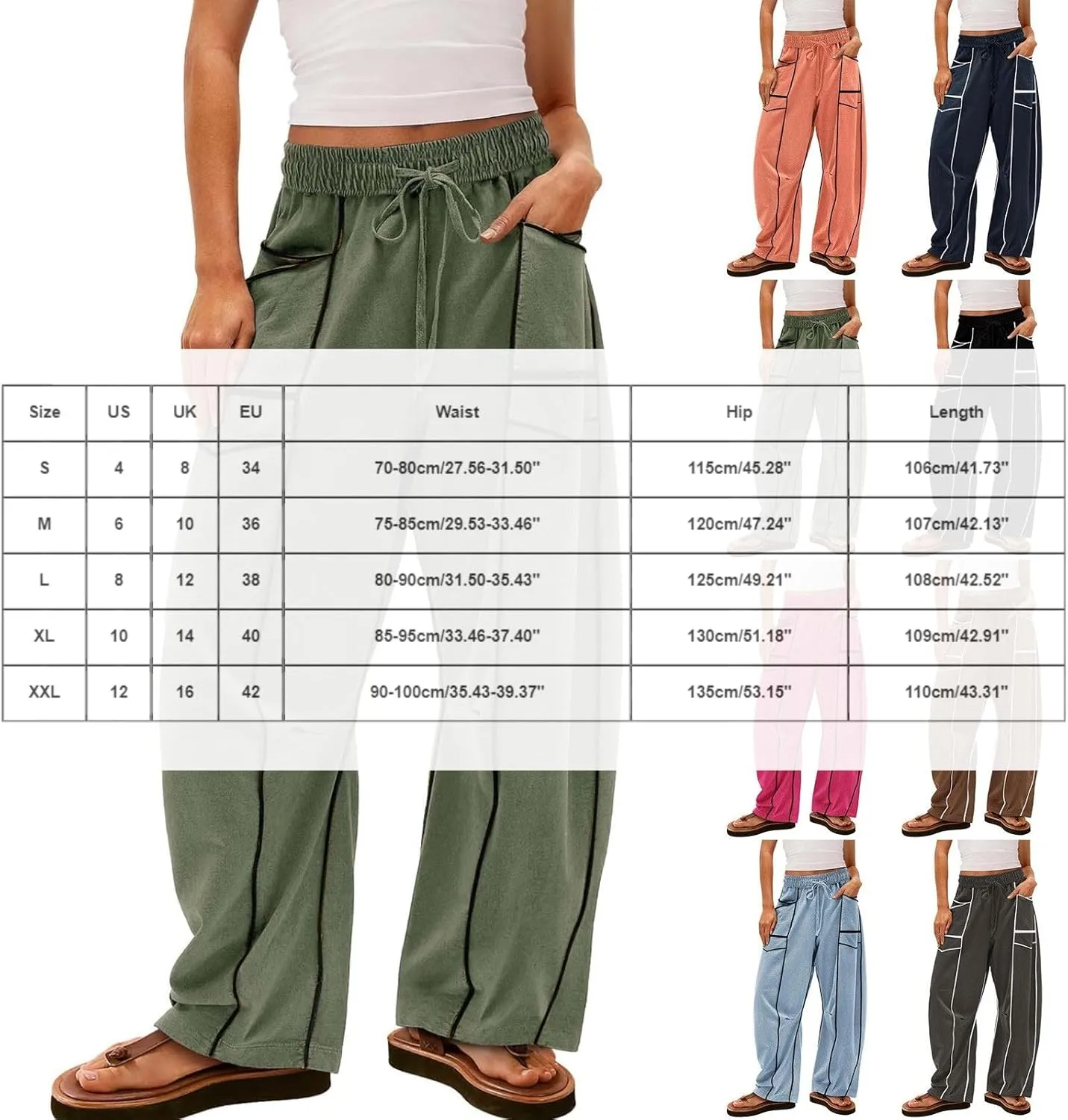 Barrel Pants Women Baggy Wide Leg Casual Summer Palazzo Drawstring Elastic High Waist Lounge Sweatpants with Pockets