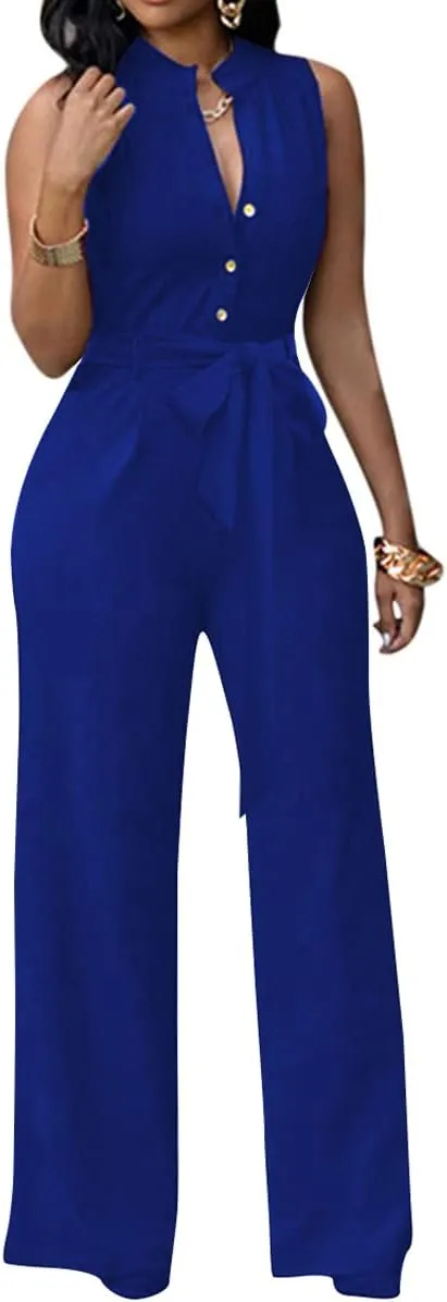 BestGirl Women's Sexy Jumpsuits Floral Print V Neck Sleeveless Wide Leg Long Pants Romper