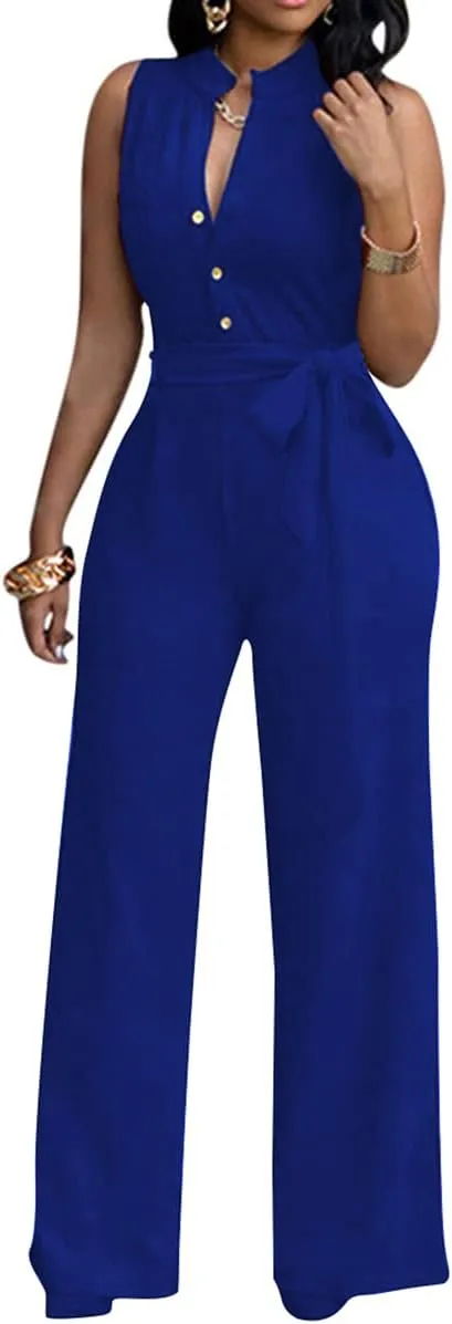 BestGirl Women's Sexy Jumpsuits Floral Print V Neck Sleeveless Wide Leg Long Pants Romper