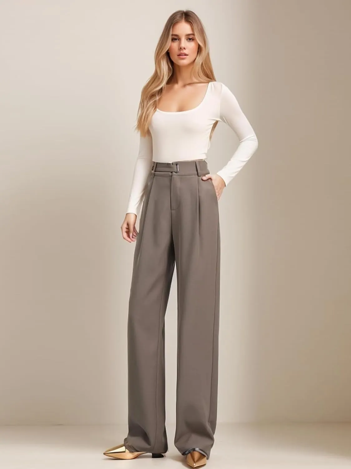Betusline Women's Wide Leg Pants Business Casual Straight Office Trousers for Women, X-Small-3X-Large