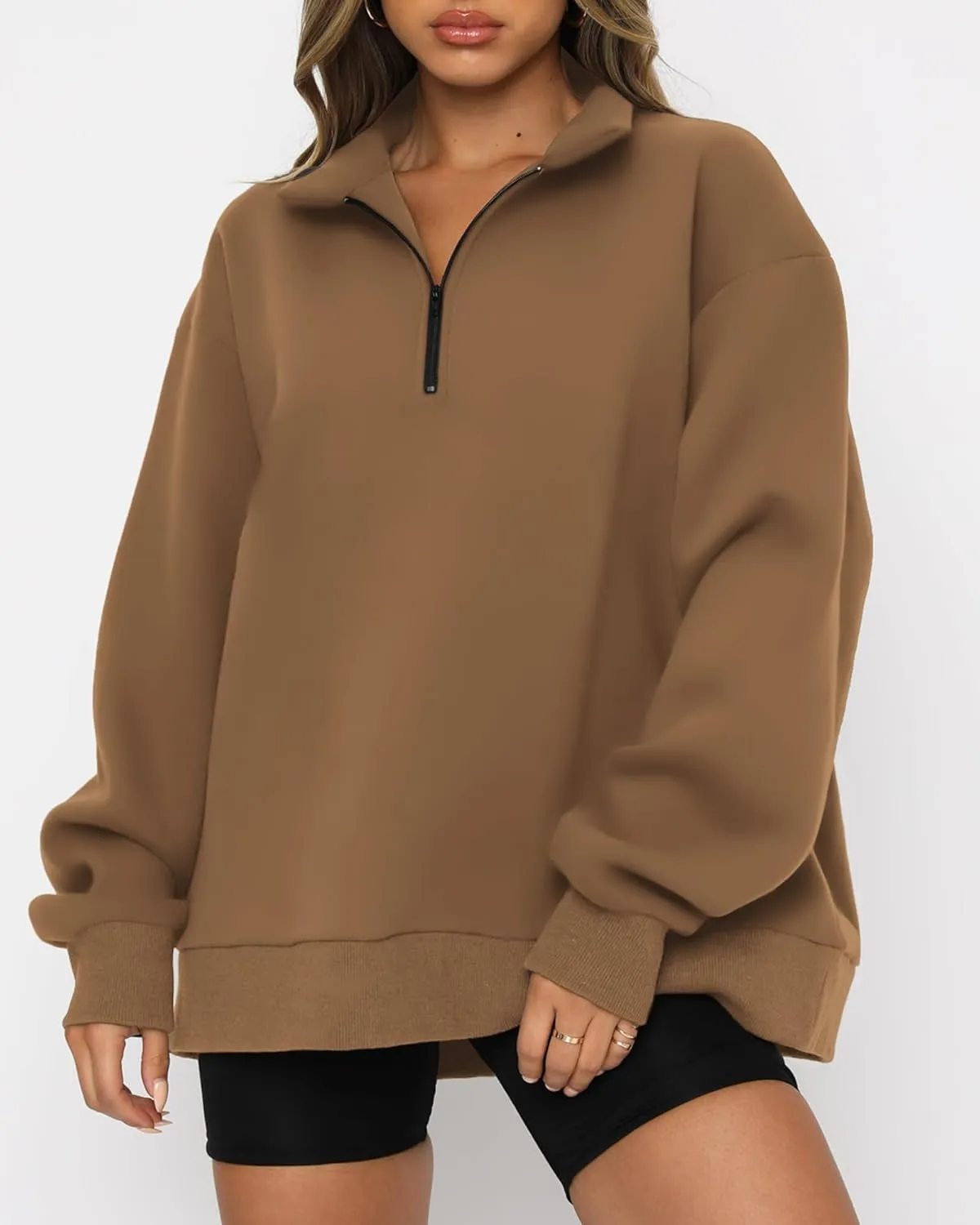 BTFBM Women's Quarter Zip Sweatshirt 2024 Fall Spring Oversized Casual Long Sleeve Workout Pullover Y2K Clothes