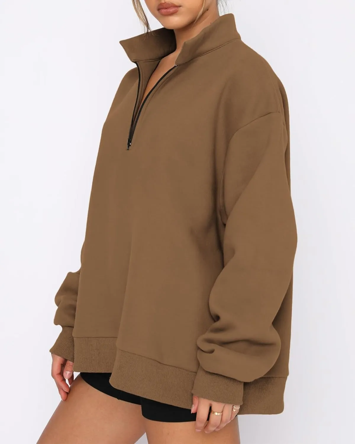 BTFBM Women's Quarter Zip Sweatshirt 2024 Fall Spring Oversized Casual Long Sleeve Workout Pullover Y2K Clothes