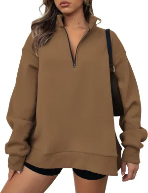BTFBM Women's Quarter Zip Sweatshirt 2024 Fall Spring Oversized Casual Long Sleeve Workout Pullover Y2K Clothes