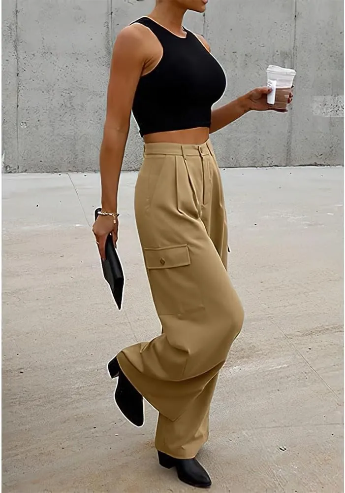 Cargo Pants for Women Baggy Casual High Waist Wide Leg Work Trouser Y2K Pockets Combat Military Pants