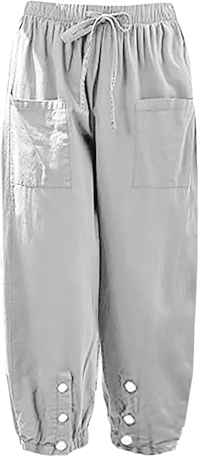 Casual Baggy Harem Pants for Women Elastic High Waisted Summer Lounge Trousers Lantern Barrel Pants with Front Pocket