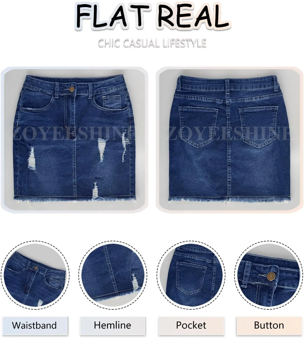 Casual High Waist Jean Skirts for Women Denim Raw Hem Frayed Bodycon Ripped Skirt Stretchy with Pockets