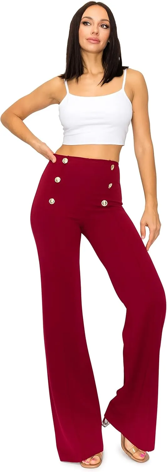Cemi Ceri Women's High Waist Dress Pants w/Button Decorate