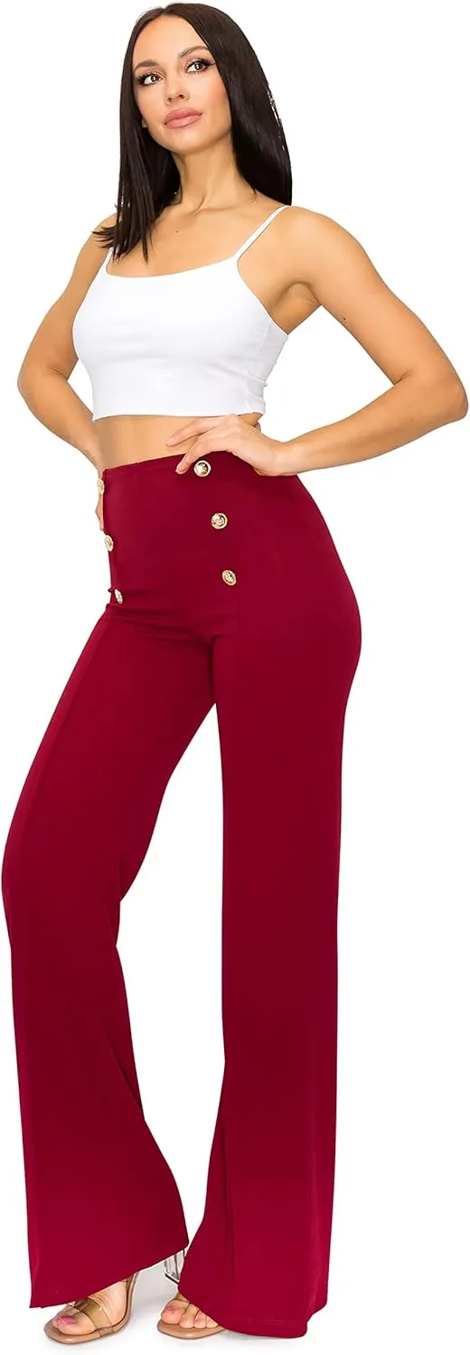 Cemi Ceri Women's High Waist Dress Pants w/Button Decorate