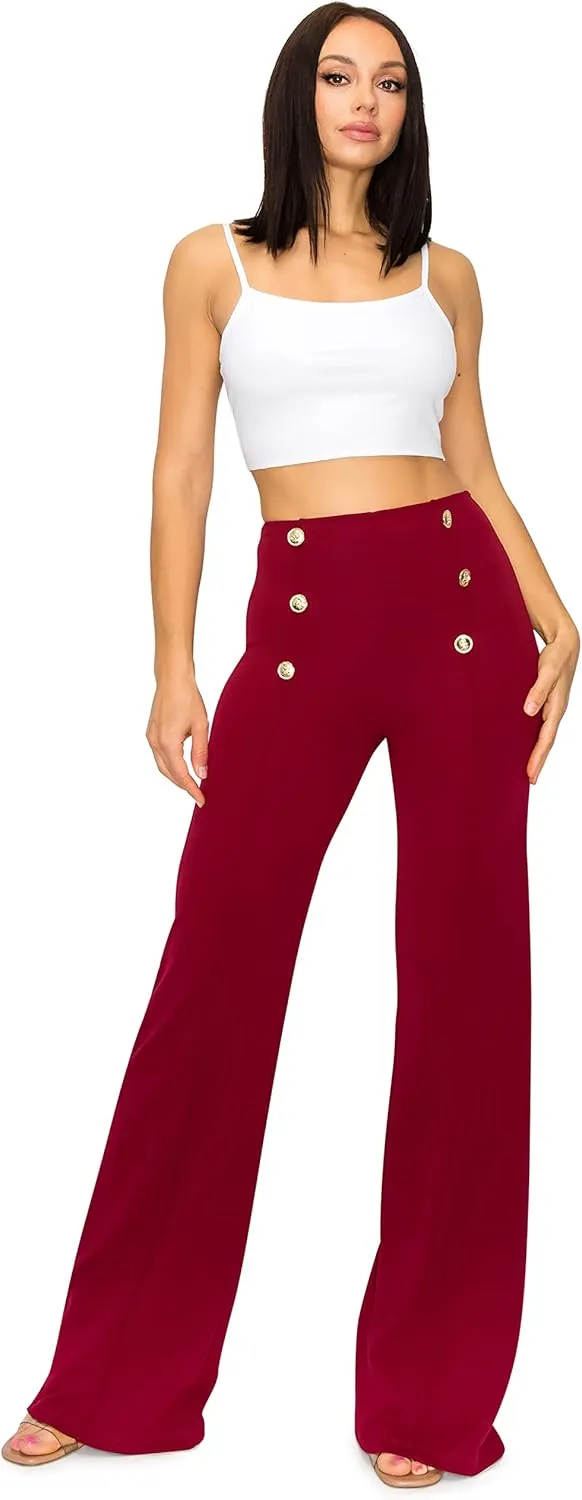 Cemi Ceri Women's High Waist Dress Pants w/Button Decorate