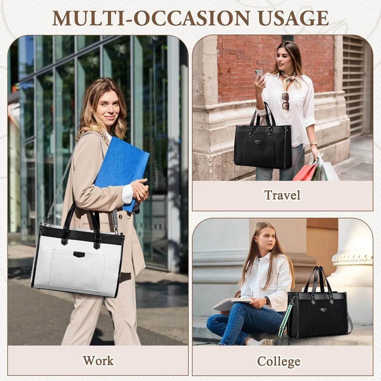 Chase Chic Laptop Bag for Women, Canvas Tote Bag for Work Lady 15.6 Inch Computer Shoulder Bag for College,Office