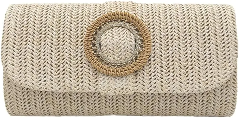 Chic Boho Clutch Purses for Women Straw Evening Handbag Rattan Woven Envelope Clutch Bag for Prom Party