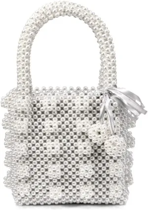 Chic Women's Beaded Purse Basket Handbag Pearl Purse Pearl Clutch for Lady Tote Bag Party Wedding Casual Ivory