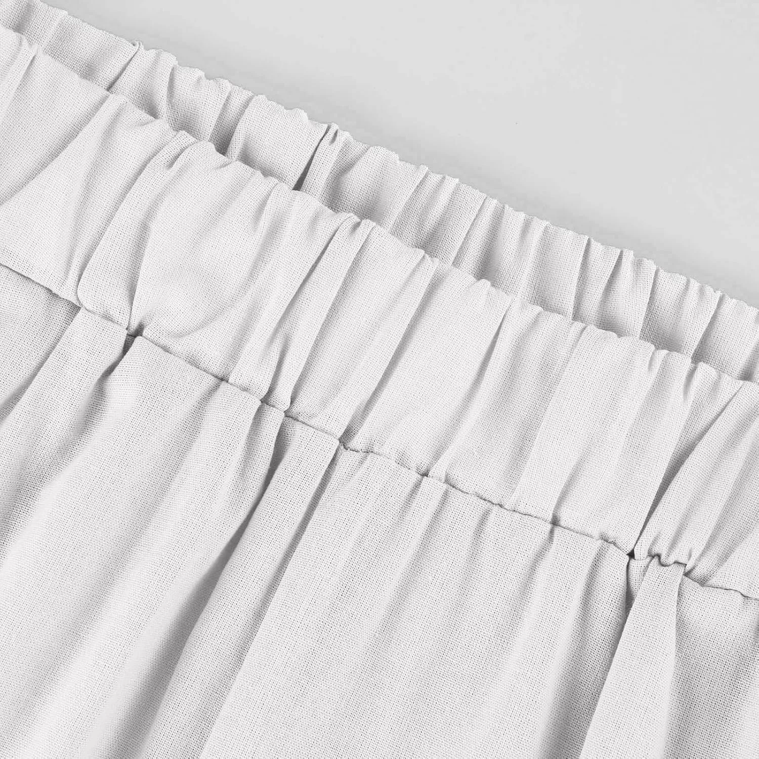 Cropped Linen Pants Women Summer Plus Size Straight Leg Crop Pants Elastic Waist Casual Beach Trousers with Pockets