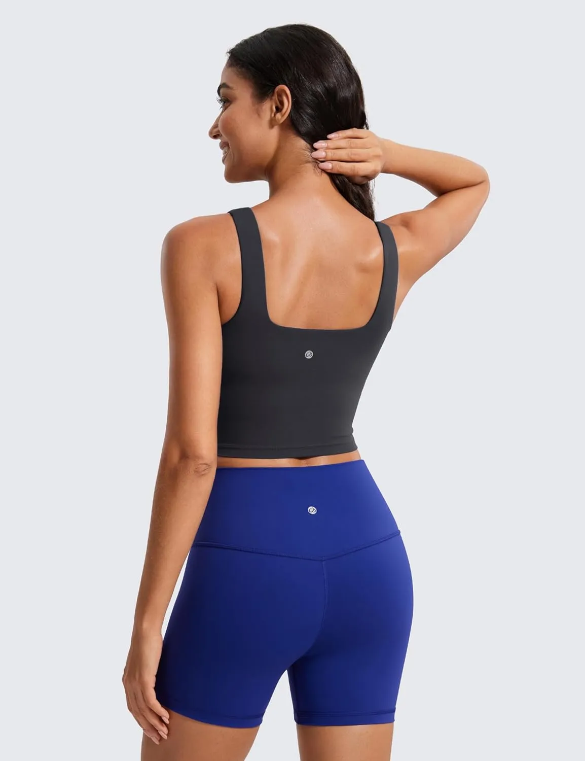 CRZ YOGA Butterluxe Womens Square Neck Longline Sports Bra - Workout Crop Tank Tops Padded Yoga Camisole with Built in Pads