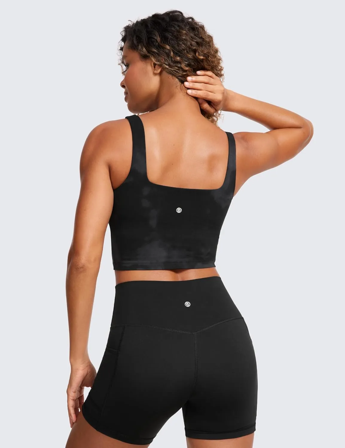 CRZ YOGA Butterluxe Womens Square Neck Longline Sports Bra - Workout Crop Tank Tops Padded Yoga Camisole with Built in Pads