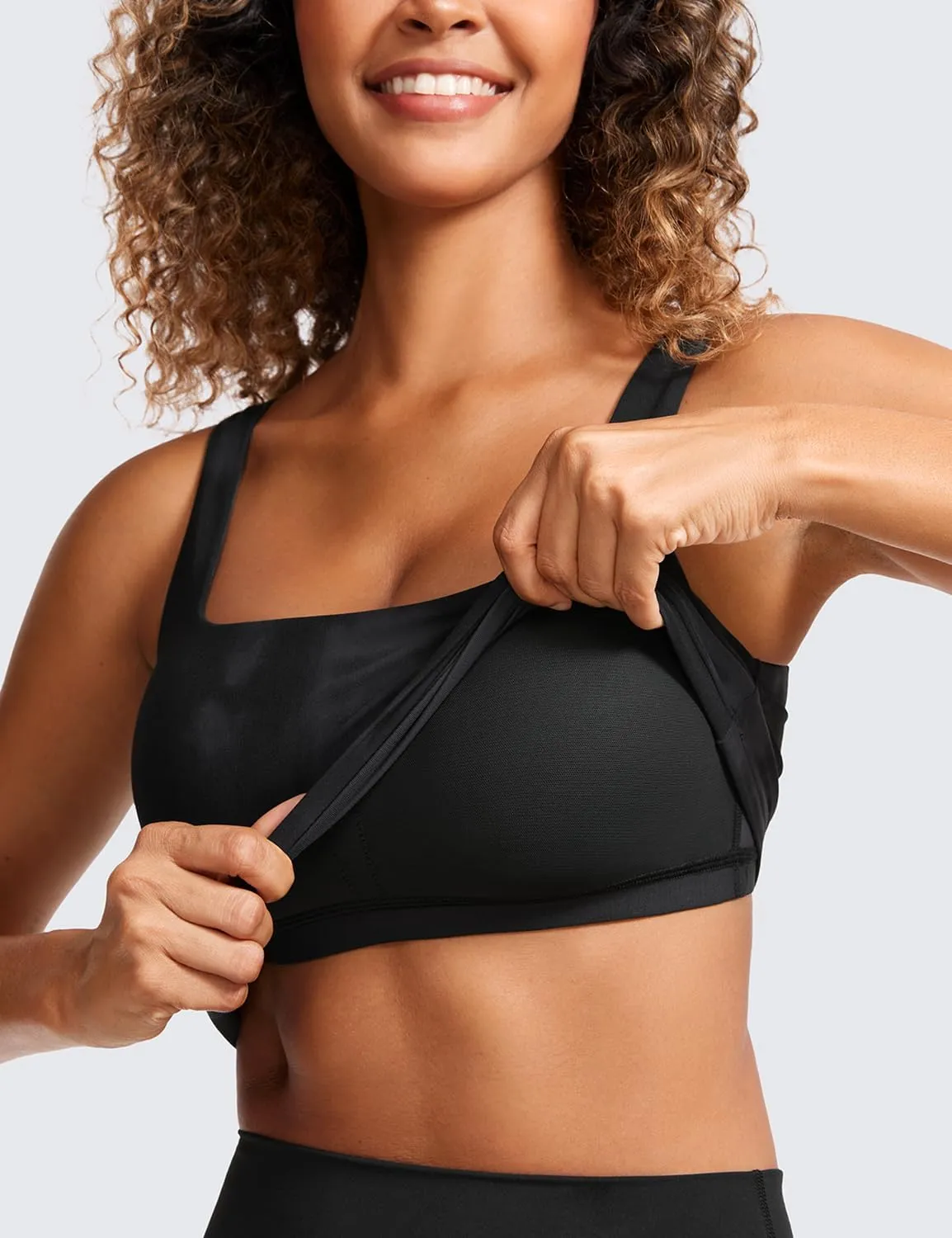 CRZ YOGA Butterluxe Womens Square Neck Longline Sports Bra - Workout Crop Tank Tops Padded Yoga Camisole with Built in Pads