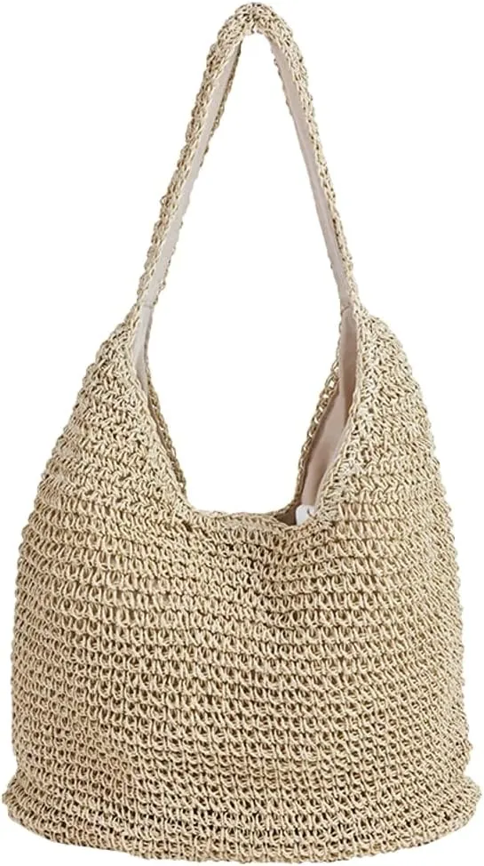 Epsion 2025 Woven Tote Bag for Women Summer Handbag Chic Handle Purse Shoulder Beach Casual Hobo Bag
