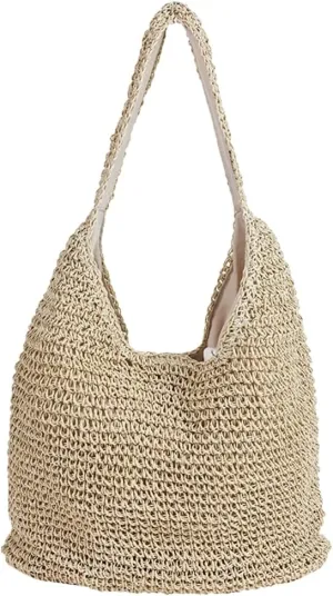 Epsion 2025 Woven Tote Bag for Women Summer Handbag Chic Handle Purse Shoulder Beach Casual Hobo Bag