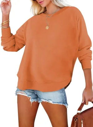EVALESS Sweatshirt for Women Crewneck Long Sleeve Side Split Tops Casual Solid Color Loose Pullover Shirts 2025 Clothes
