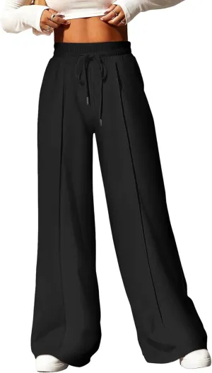 EVALESS Womens High Waisted Baggy Drawstring Sweatpants Casual Wide Leg Pants Long Trouser Slacks with Pockets