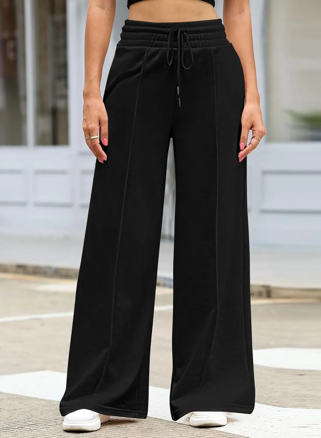 EVALESS Womens High Waisted Baggy Drawstring Sweatpants Casual Wide Leg Pants Long Trouser Slacks with Pockets