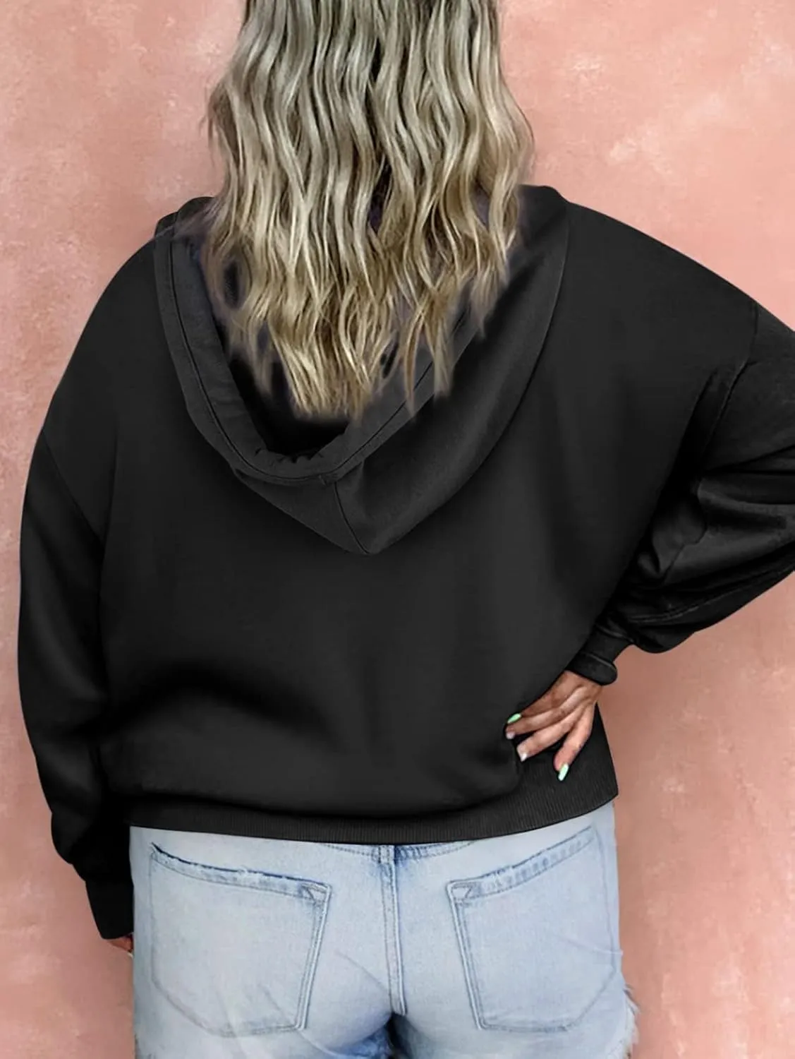 Eytino Plus Size Hooded for Women Tops Long Sleeve Button Collar Drawstring Hoodies Pullover Sweatshirts with Pockets(1X-5X)