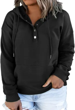 Eytino Plus Size Hooded for Women Tops Long Sleeve Button Collar Drawstring Hoodies Pullover Sweatshirts with Pockets(1X-5X)