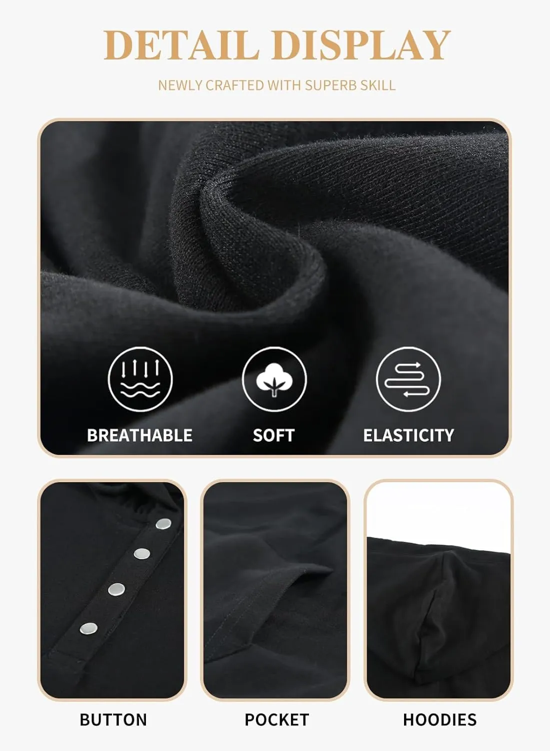 Eytino Plus Size Hooded for Women Tops Long Sleeve Button Collar Drawstring Hoodies Pullover Sweatshirts with Pockets(1X-5X)