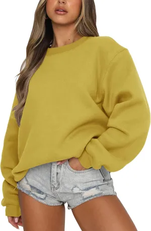 Fanway&EC Women's Long Sleeve Sweatshirt Casual Crewneck Oversized Pullover Hoodies Fall Tops