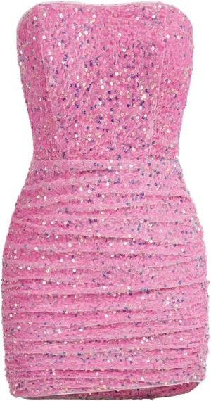 Floerns Women's Sequin Dress Sparkly Party Bodycon Mini Dress Strapless Tube Tops Dress
