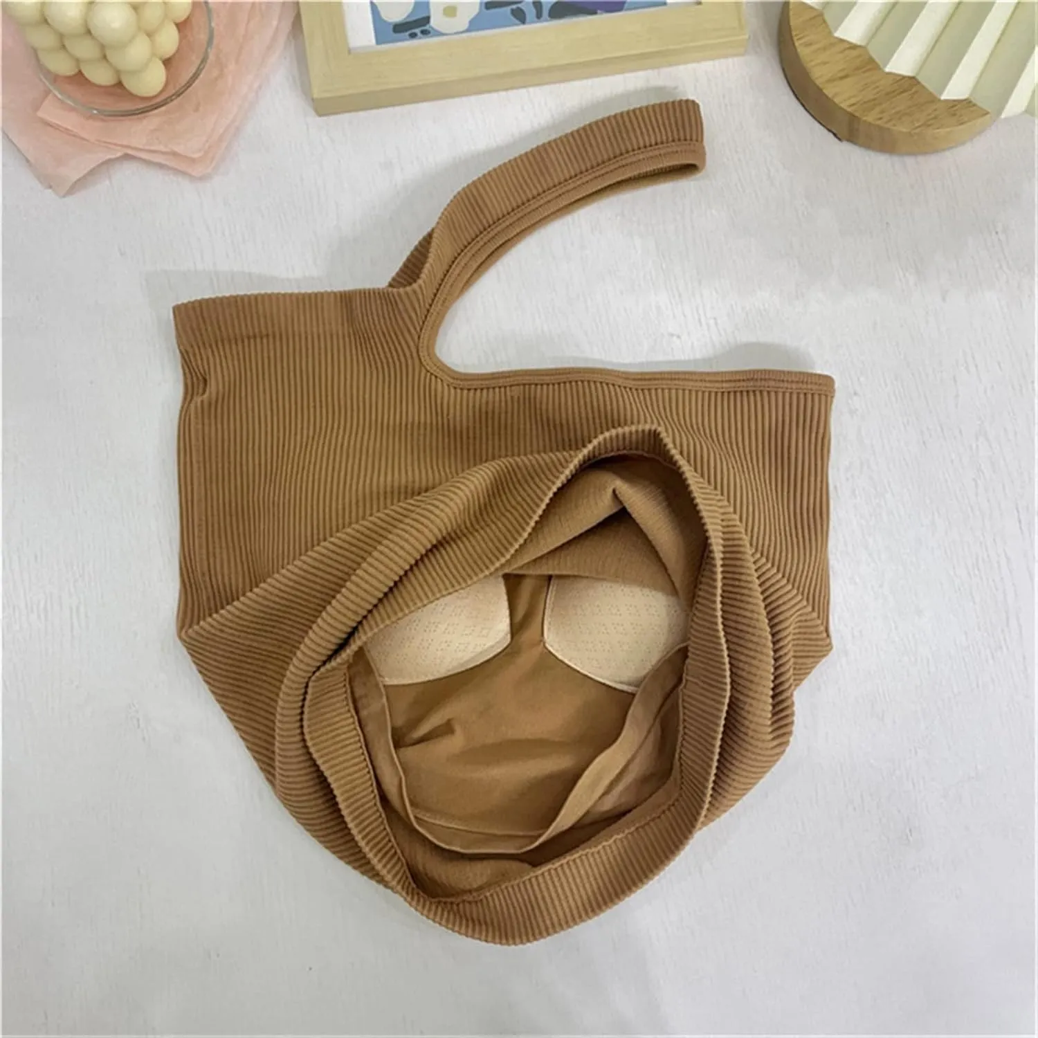 French Small Camisole Female Outer wear with Chest pad Beautiful Back Suit Hanging Neck Sloping Shoulder Crop Tank Top