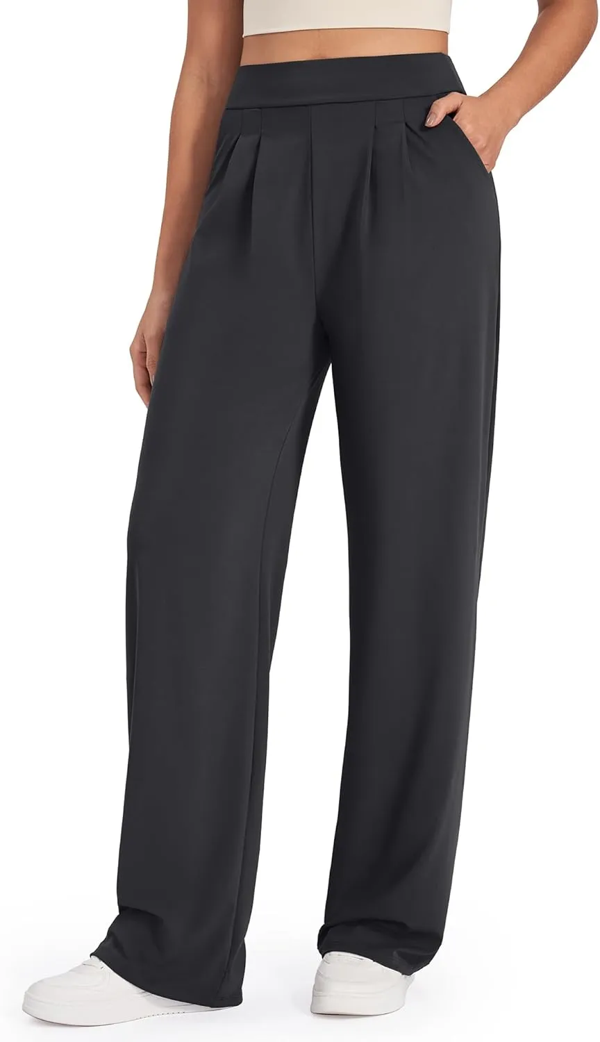 G4Free Bizcasual Wide Leg Dress Yoga Pants for Women with Pockets Stretch Work Pants Business Casual Petite/Regular/Tall