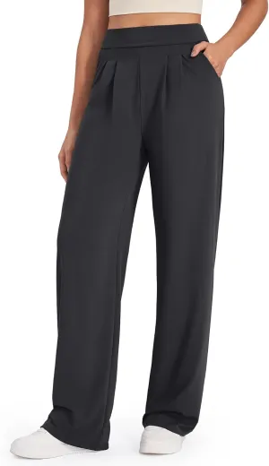 G4Free Bizcasual Wide Leg Dress Yoga Pants for Women with Pockets Stretch Work Pants Business Casual Petite/Regular/Tall