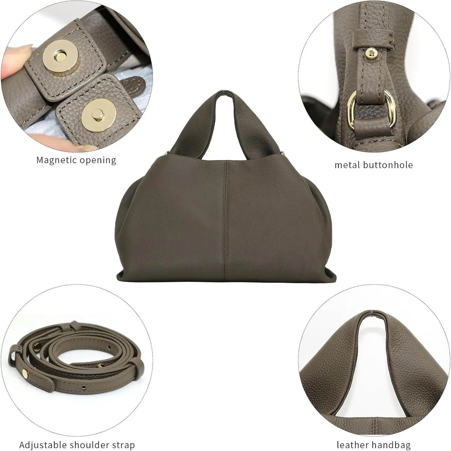 Genuine Leather Retro Shoulder Crossbody Bag for Women, Chic Dumpling Bag and Cute Cloud Handbag for Women