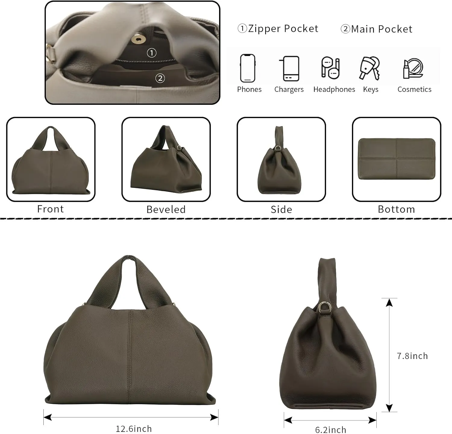 Genuine Leather Retro Shoulder Crossbody Bag for Women, Chic Dumpling Bag and Cute Cloud Handbag for Women