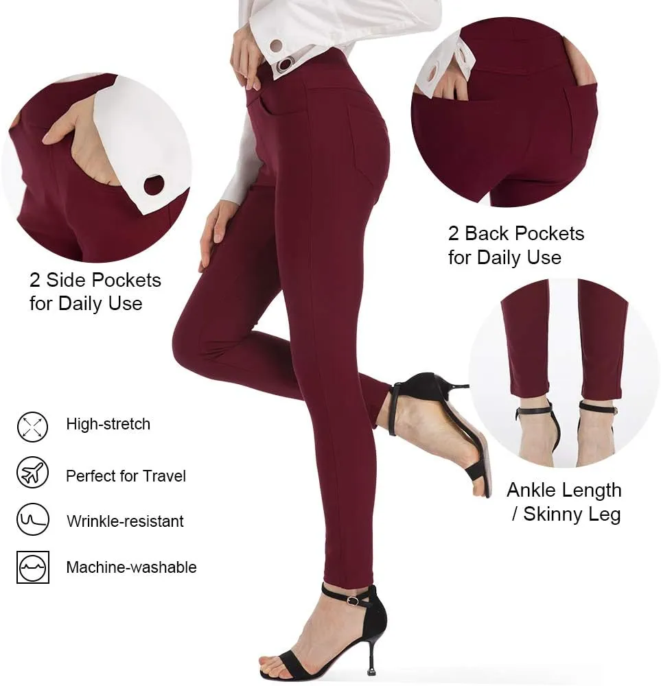 Ginasy Dress Pants for Women Business Casual Stretch Pull On Work Office Dressy Leggings Skinny Trousers with Pockets