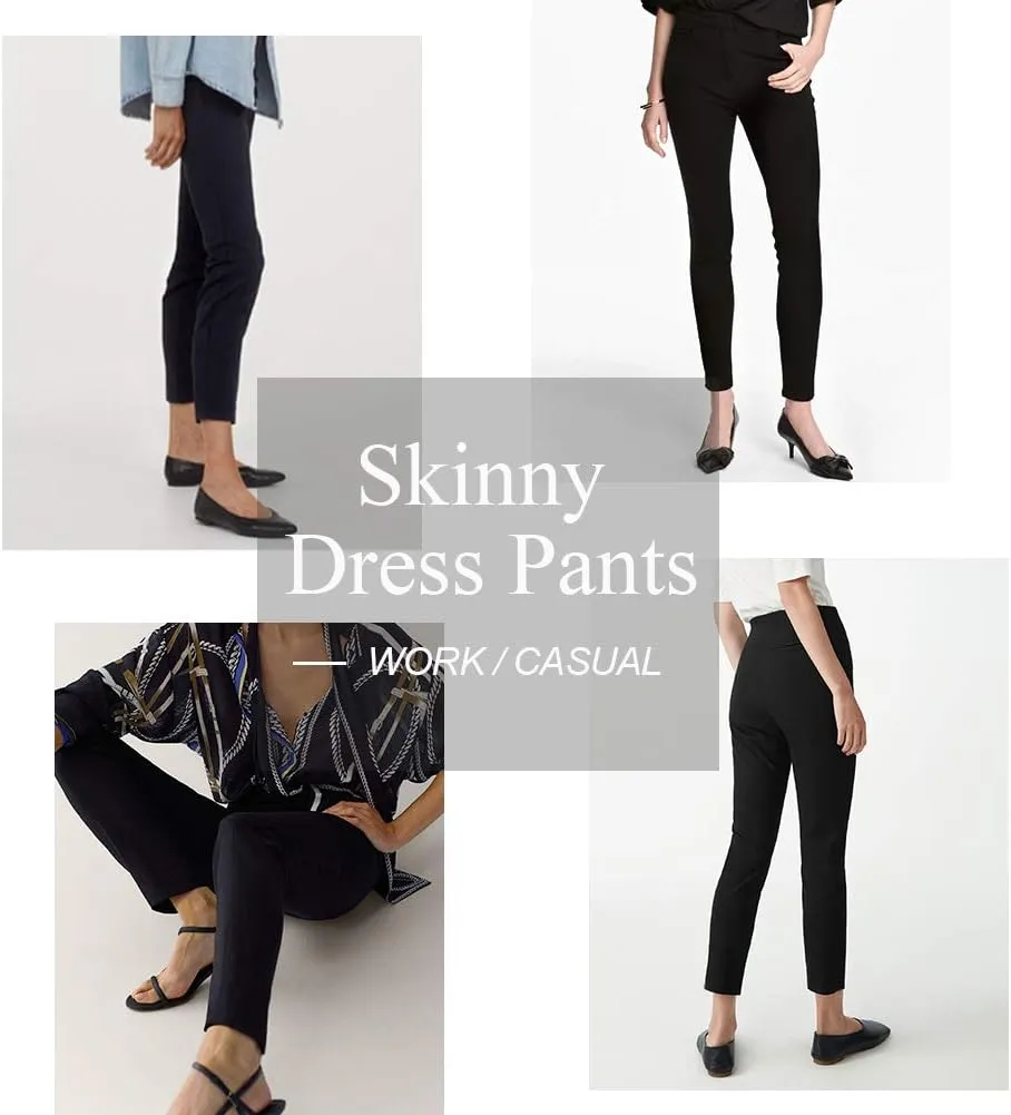 Ginasy Dress Pants for Women Business Casual Stretch Pull On Work Office Dressy Leggings Skinny Trousers with Pockets