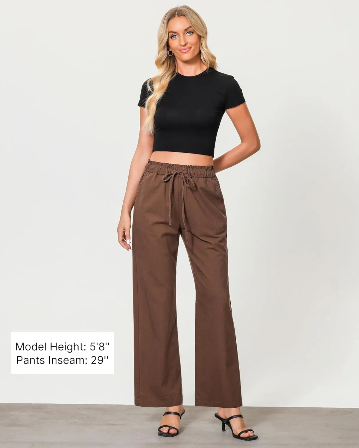GRAPENT Linen Pants Women Wide Leg High Waisted Flowy Summer Beach Elastic Waist Pull On Baggy Palazzo Pants with Pocket