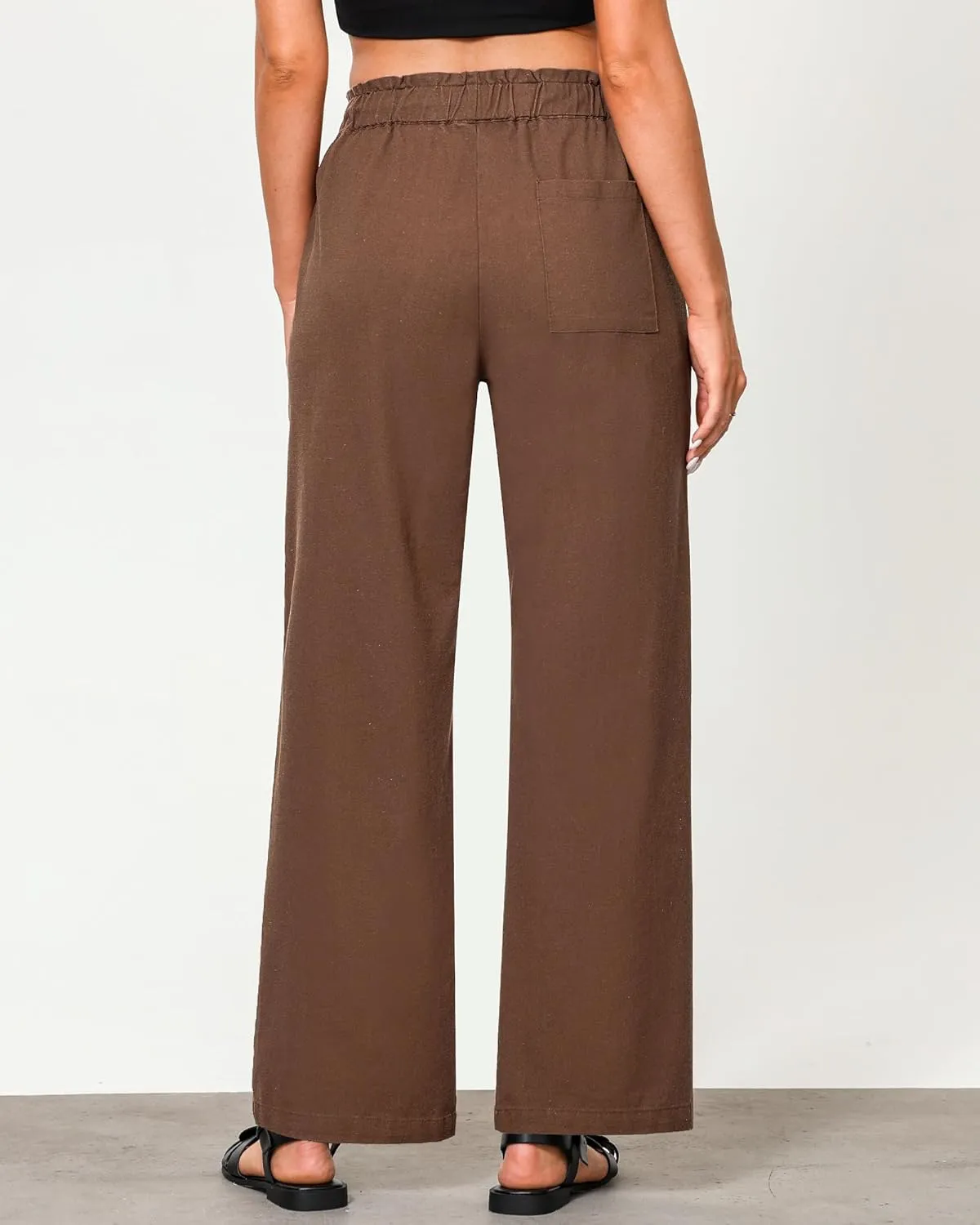 GRAPENT Linen Pants Women Wide Leg High Waisted Flowy Summer Beach Elastic Waist Pull On Baggy Palazzo Pants with Pocket