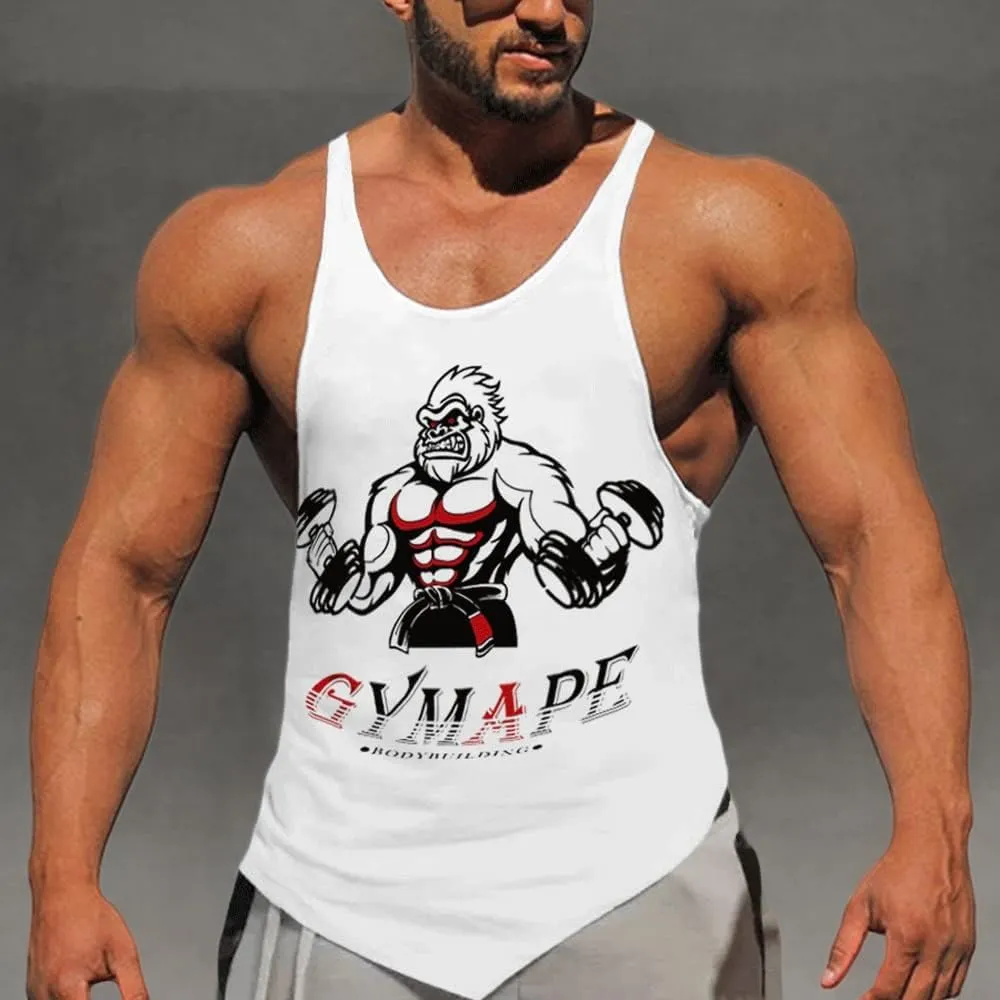 GYMAPE Mens Stringer Gym Bodybuilding Tank Tops Cotton for Workout with Arch Hem