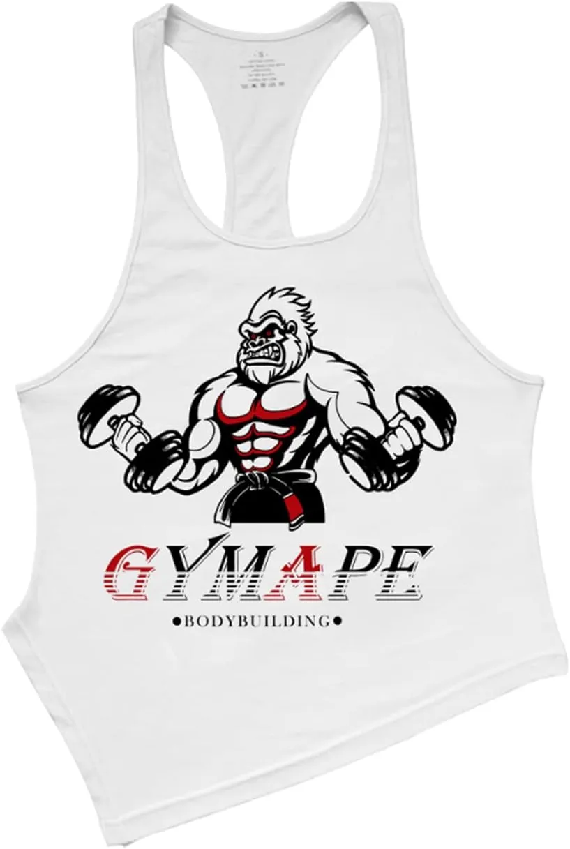 GYMAPE Mens Stringer Gym Bodybuilding Tank Tops Cotton for Workout with Arch Hem