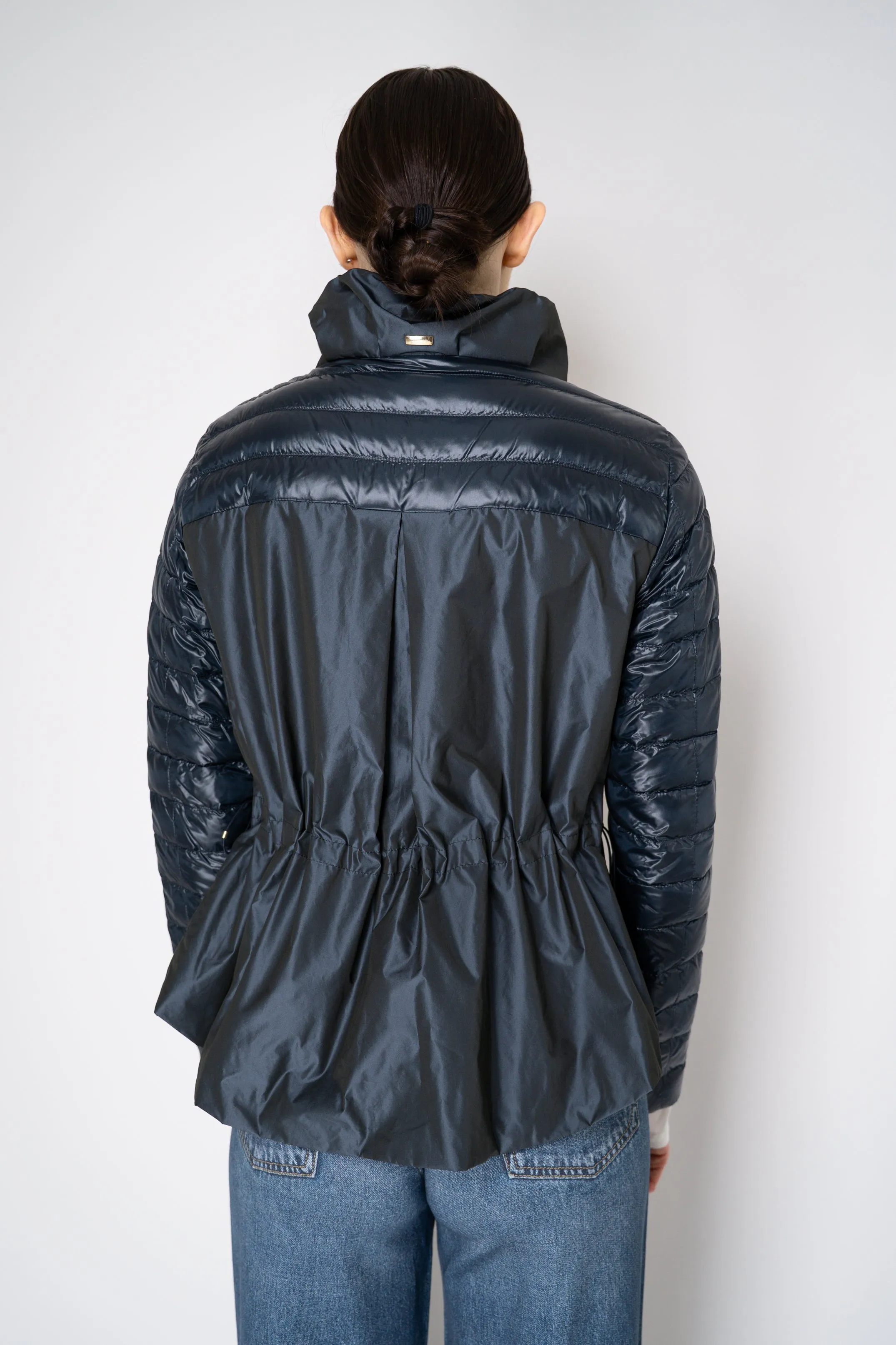 Herno Padded Jacket with Taffeta Back and Cinchable Waist in Navy