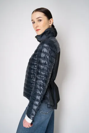 Herno Padded Jacket with Taffeta Back and Cinchable Waist in Navy