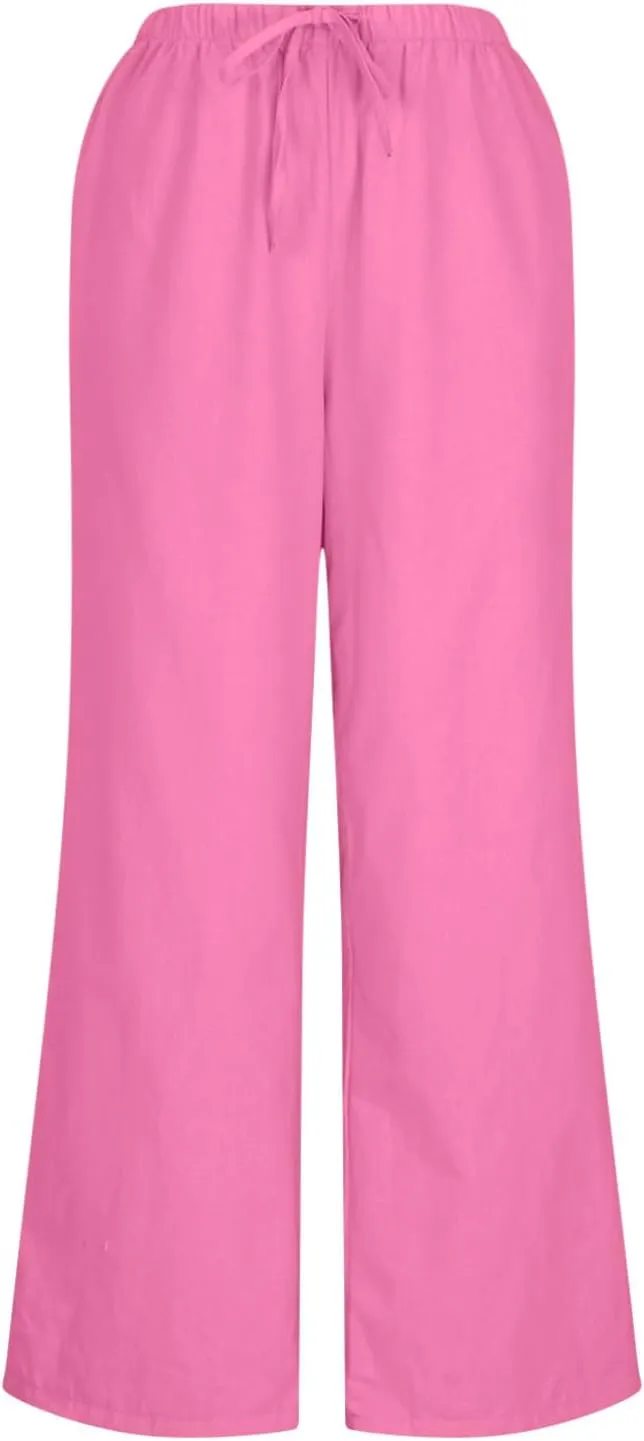 High Waisted Linen Pants for Women Dressy Casual 2025 Drawstring Wide Leg Flowy Pant Summer Beach Trousers