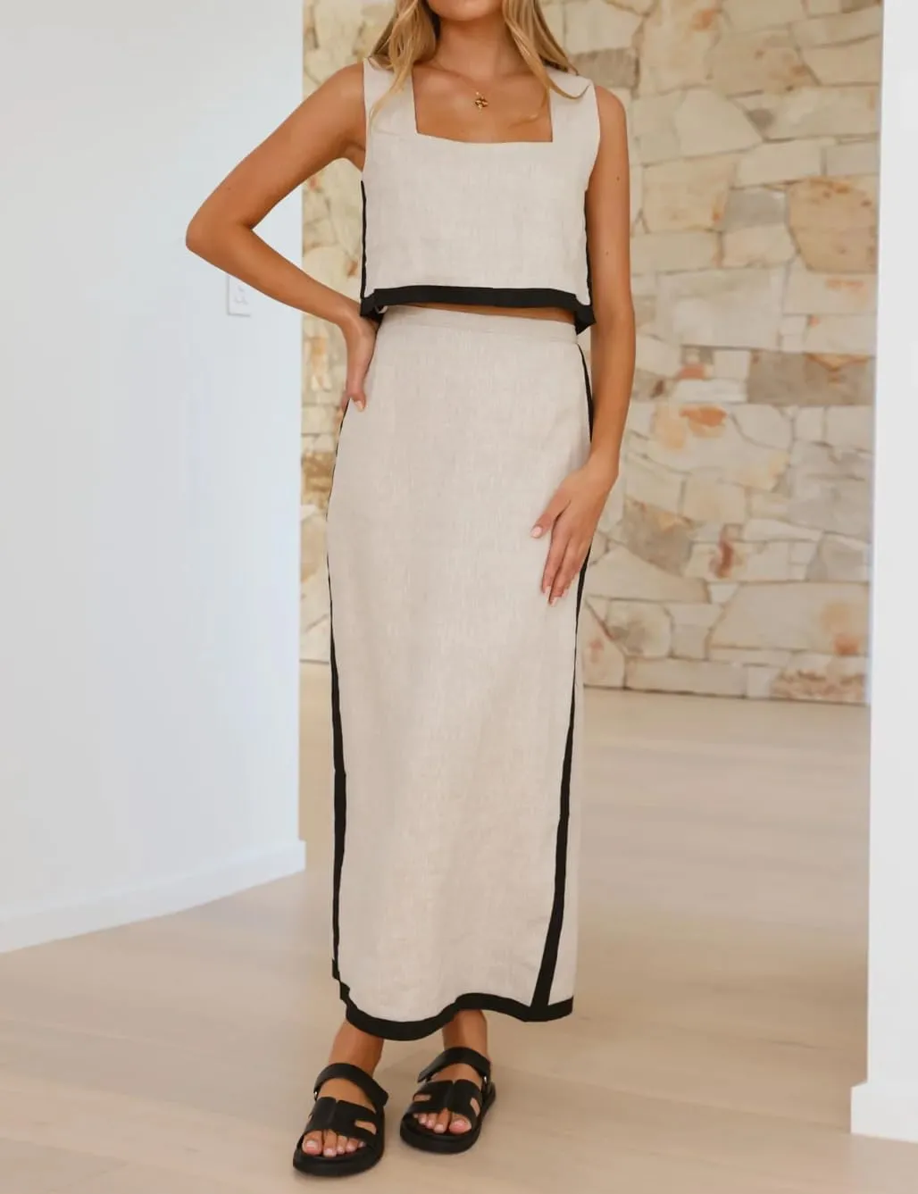 IDEALSANXUN Two Piece Sets for Women Summer Cropped Linen Tank Tops and Maxi Skirt Matching Set