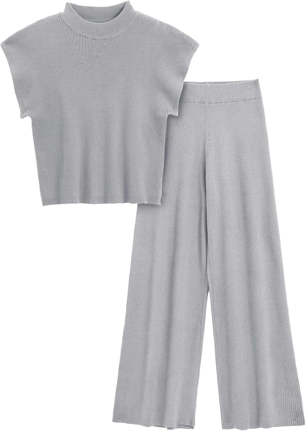 Imily Bela Women's 2 Piece Outfits Sweater Knit Sets Mock Neck Short Sleeve Tops Wide Leg Pants Casual Tracksuit
