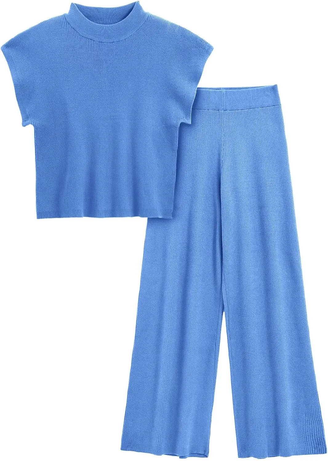 Imily Bela Women's 2 Piece Outfits Sweater Knit Sets Mock Neck Short Sleeve Tops Wide Leg Pants Casual Tracksuit